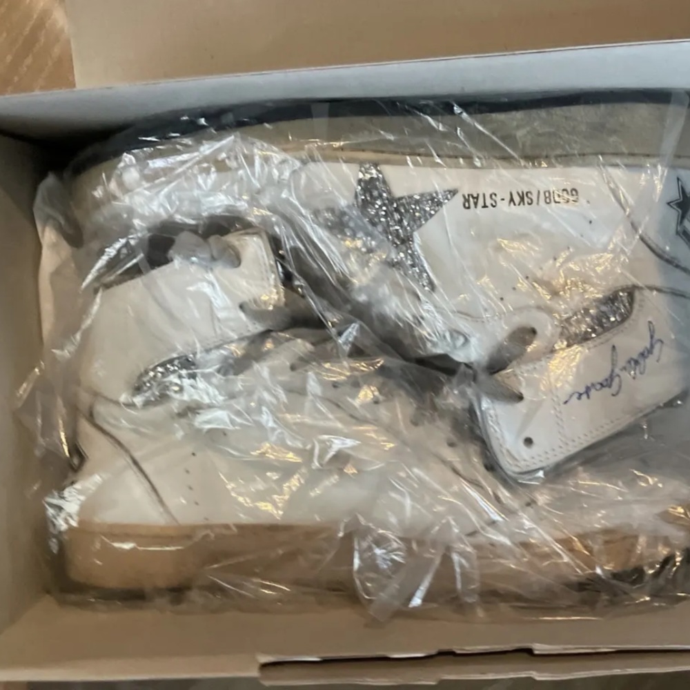 Golden Goose White Glitter Leather Sky-Star High Top Sneakers Size 38